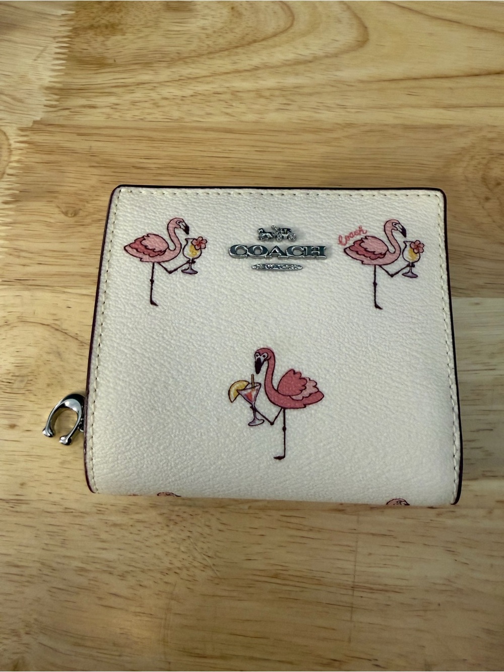 Coach White Wallet with Pink Flamingo Print